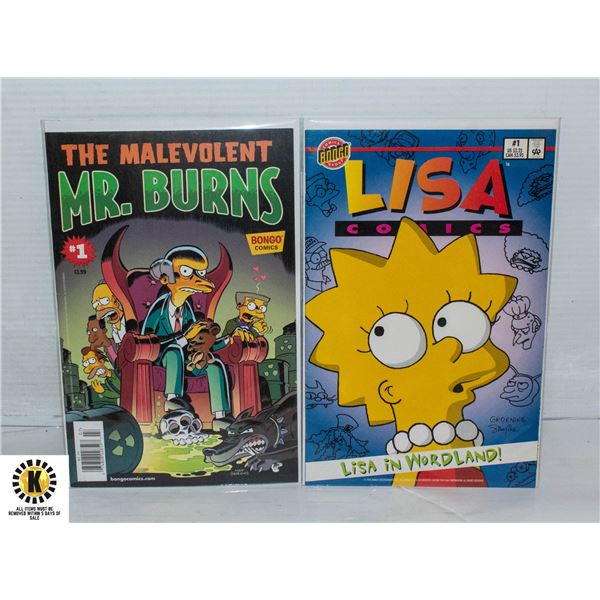 BONGO LISA COMICS #1, MR BURNS #1 COMIC LOT