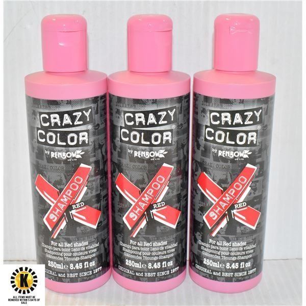 3 BOTTLES OF 250 mL RED CRAZY COLOR VIBRANT COLOR