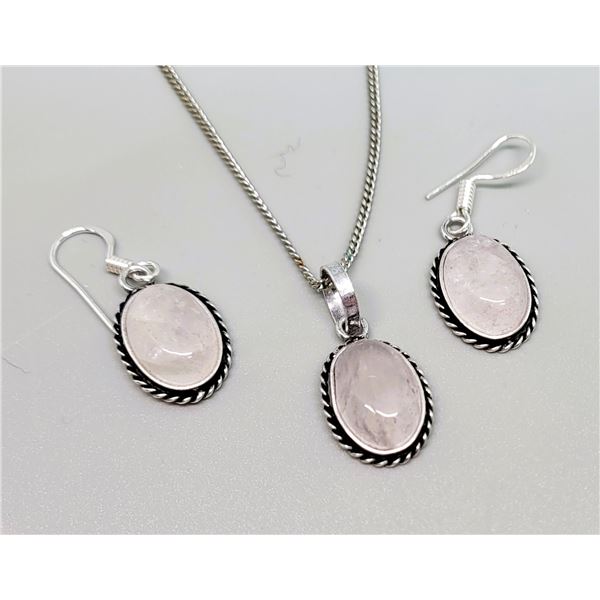 SET OF NATURAL OVAL ROSE QUARTZ