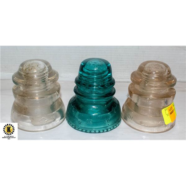 LOT OF 3 ANTIQUE INSULATORS