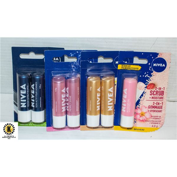 7 NIVEA MOISTURIZING LIP BALM ASSORTED