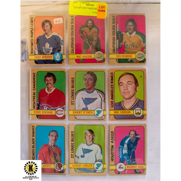 LOT OF 9 OPC CARDS FROM 1972