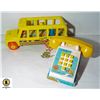 Image 1 : VITAGE FISHER PRICE SCHOOL BUS AND POP-UP PHONE