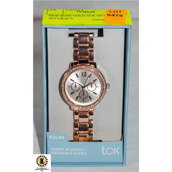 NEW ROSE GOLD TCK QUARTZ ACCURACY