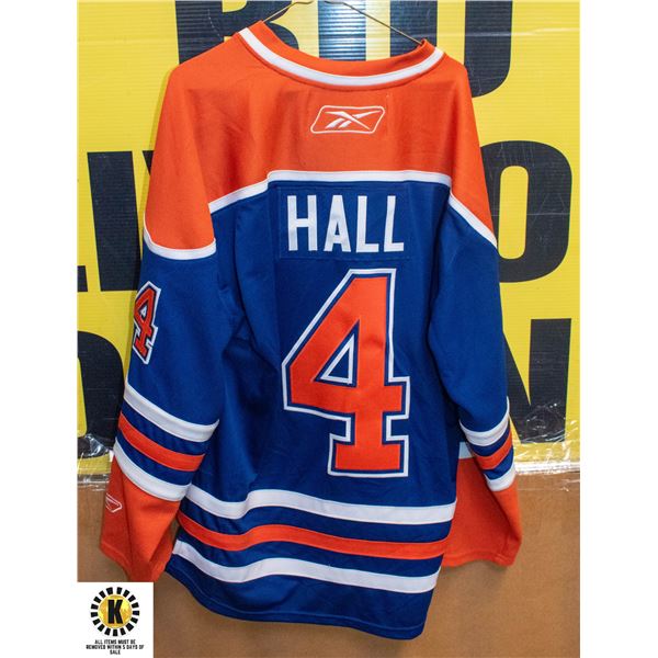 OILERS #4 HALL JERSEY, LARGE, REBOK, LICENSED