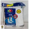 Image 1 : WHITE CREW SOCKS,SIZE 6-12,6-PACK