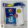 Image 1 : WHITE CREW SOCKS,SIZE 6-12,6-PACK