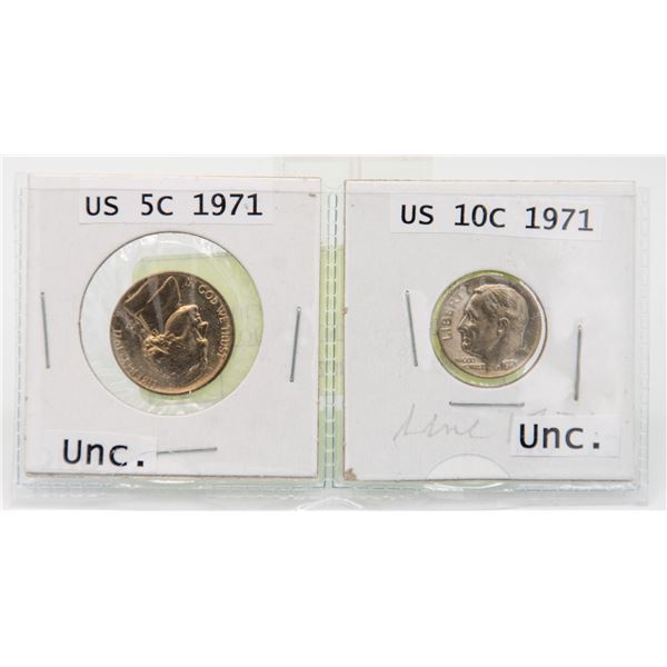 PAIR OF 1971 USA 5 AND 10 CENT UNCIRCULATED