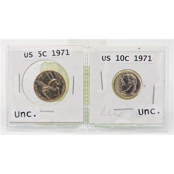 PAIR OF 1971 USA 5 AND 10 CENT UNCIRCULATED