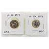 Image 1 : PAIR OF 1971 USA 5 AND 10 CENT UNCIRCULATED