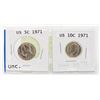 Image 1 : PAIR OF 1971 USA 5 AND 10 CENT UNCIRCULATED