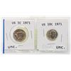 Image 1 : PAIR OF 1971 USA 5 AND 10 CENT UNCIRCULATED
