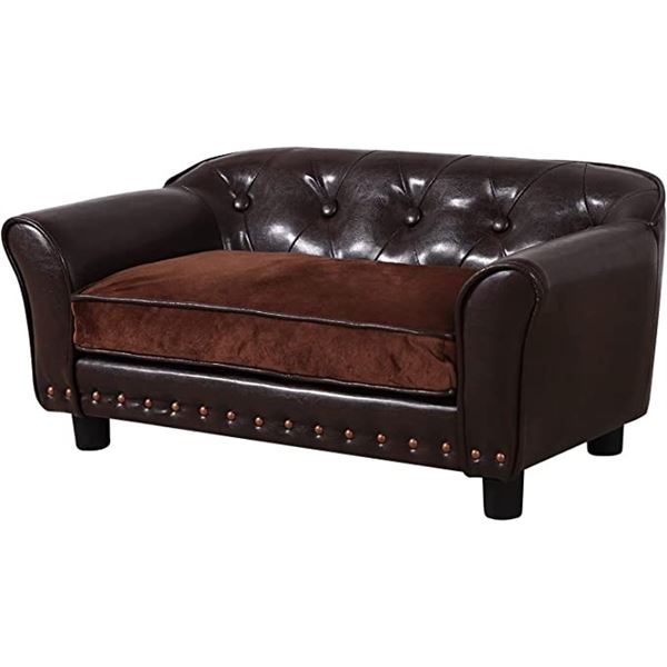 NEW BROWN LEATHERETTE NAILHEAD PET SOFA