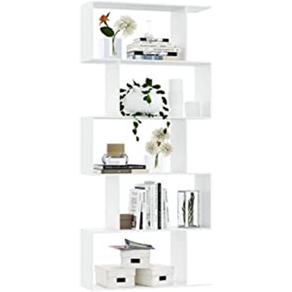 NEW WHITE 5 SHELF GEOMETRIC BOOKCASE