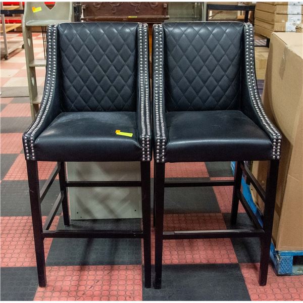 PAIR OF STUDDED BAR HEIGHT DINING CHAIRS