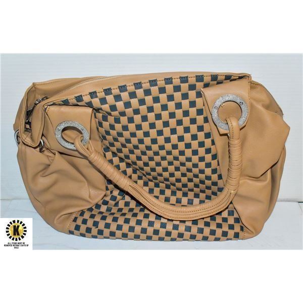 BROWN WITH BLACK CHECKERED LEATHER SHAGWEAR PURSE