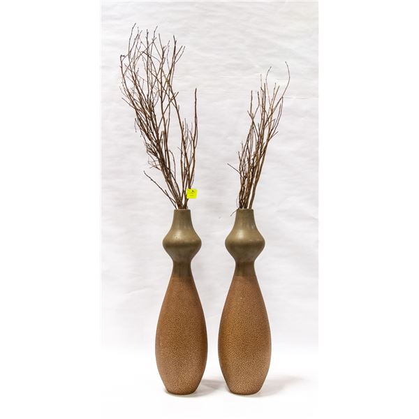 PAIR OF DECOR VASES + WICKER TALL DECOR