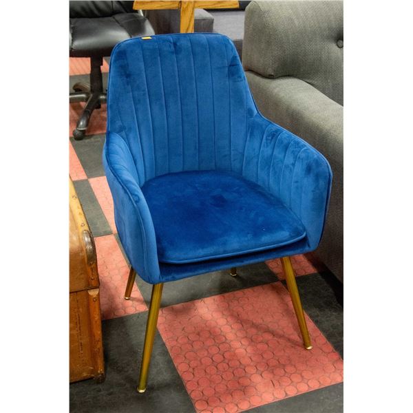 NEW ASSEMBLED BLUE VELVET STYLE ARM CHAIR