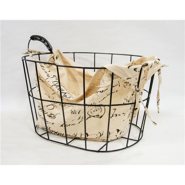 CLOTH LINED METAL LAUNDRY BASKET