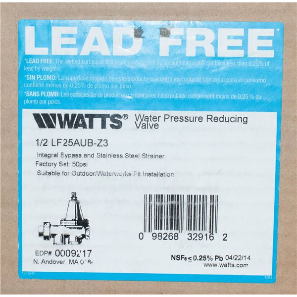 NEW WATTS WATER PRESSURE REDUCING VALVE