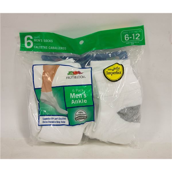 ANKLE SOCKS WHITE SIZE 6-12,6-PACK,FRUIT OF THE