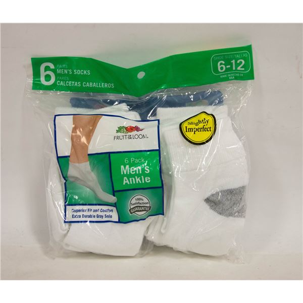 ANKLE SOCKS WHITE SIZE 6-12,6-PACK,FRUIT OF THE