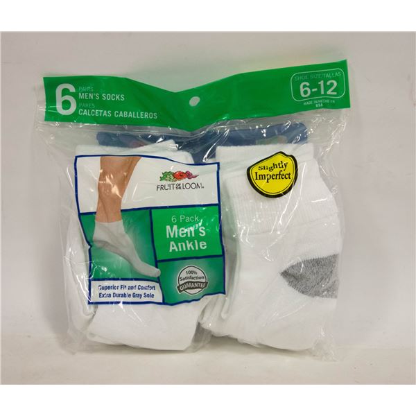 ANKLE SOCKS WHITE SIZE 6-12,6-PACK,FRUIT OF THE