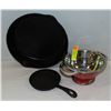 Image 1 : 8 INCH WAGNER CAST IRON SKILLET, ENAMEL STRAINER &