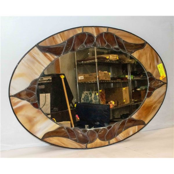 OVAL FAUX STAINED GLASS MIRROR 27  X 19 