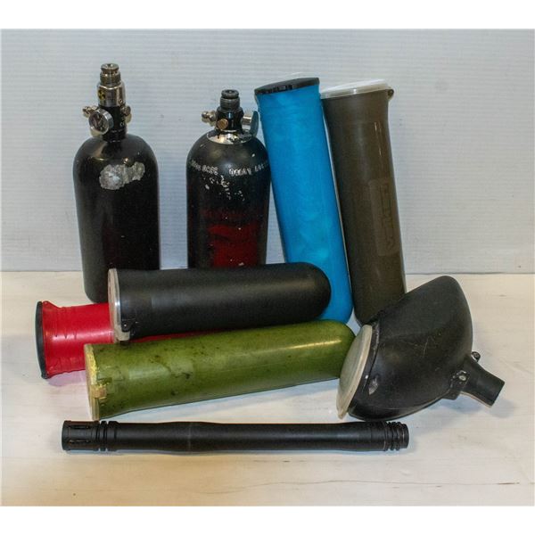 PACKAGE OF 5 PAINTBALL TUBES - 2 AIR CANISTERS