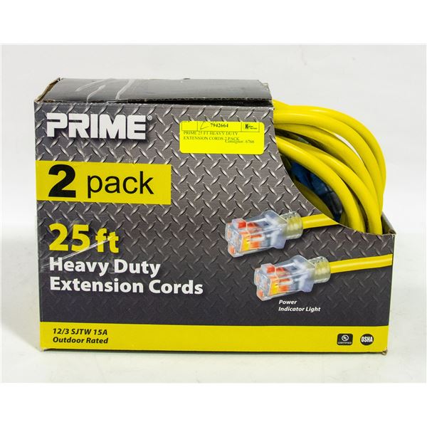 PRIME 25 FT HEAVY DUTY EXTENSION CORDS 2 PACK