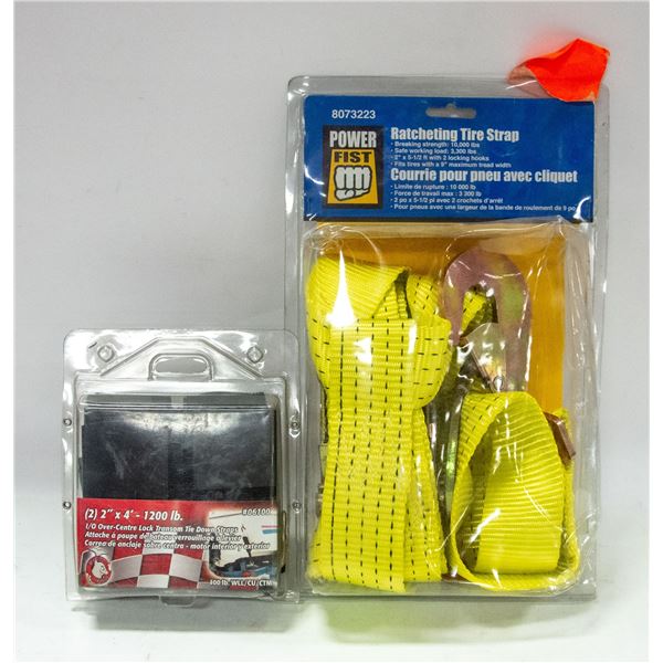 RATCHETING TIRE STRAPS SOLD WITH OVER CENTRE