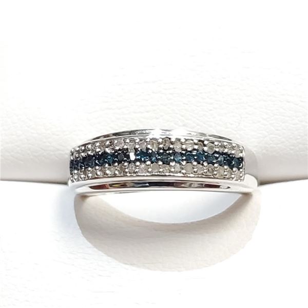 Silver Blue Diamonds(0.18ct) White Diamonds(0.36ct) Ring (~Size 7)(Ring is resizable for $40) (~leng