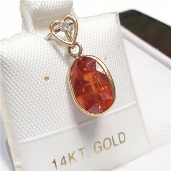 14K Yellow Gold Garnet(1.75ct) Diamond(0.01ct) Pendant (~Size 0) (~length 0 inches), Suggested Retai