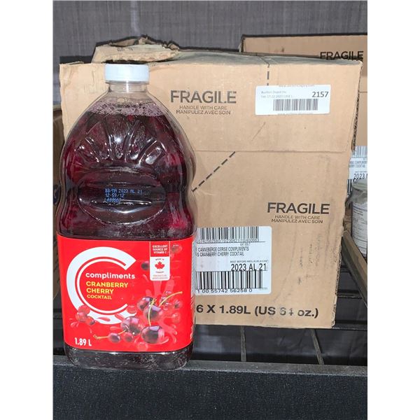 CASE LOT Compliments cranberry cherry cocktail 6 x 1.89L