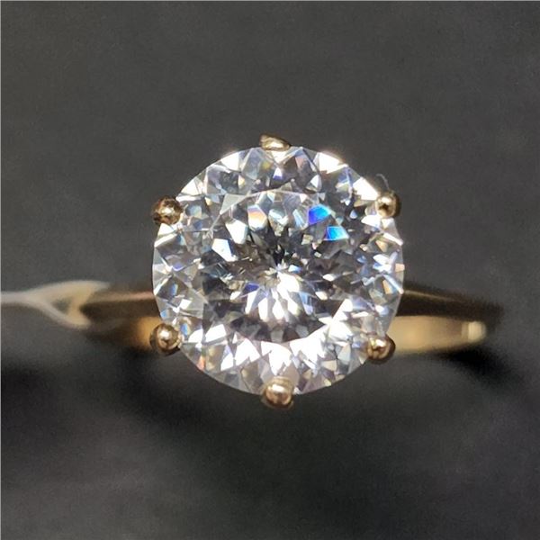 10K Yellow Gold White Moissanite Laser Cut Test Like Diamond (2.42ct) Ring (~Size 6.25) (~weight 2.2