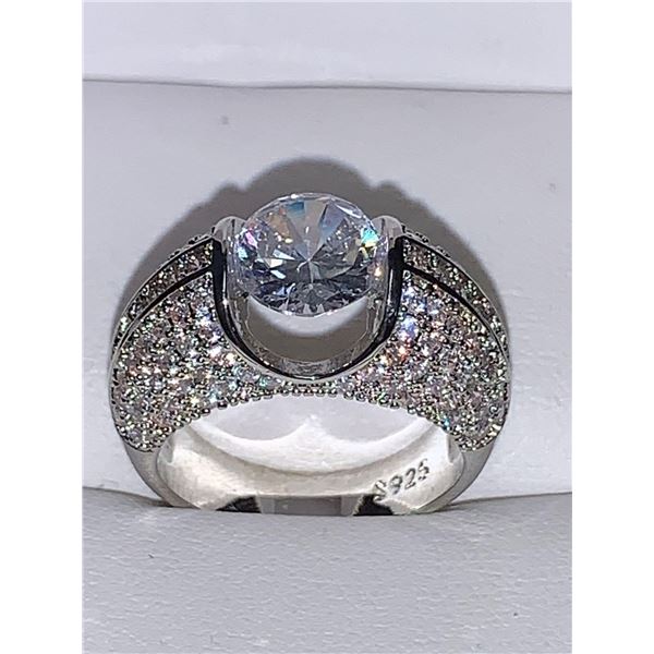 Ladies .925 Silver Multi Stone Solitaire Ring with Floating Stone Setting size 7