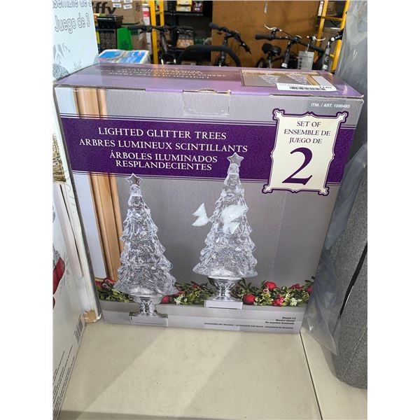 Set of 2 lighted glitter trees