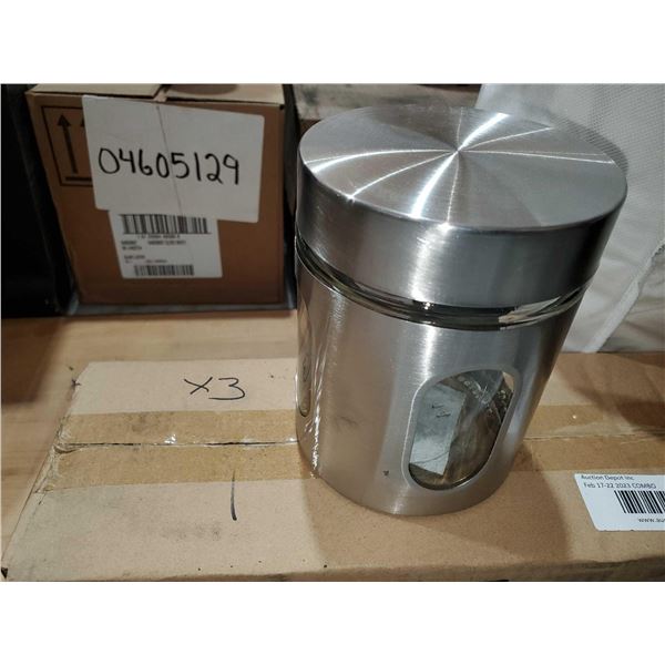 Lot of 3 Glass canister with stainless steel