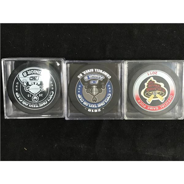 LOT OF JUNIOR HOCKEY PUCKS