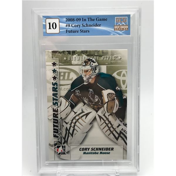 2008-09 IN THE GAME NO. 9 CORY SCHNEIDER ROOKIE CARD (GCG 10)