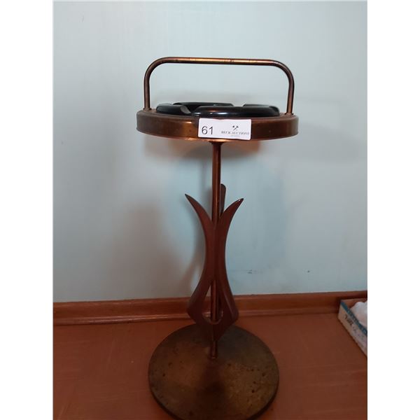 Vintage Teak & Brass Standup Ashtray