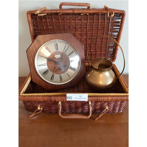 Ergo Vintage Solid Wood Wall Clock With Brass Jug & Beautiful Basket
