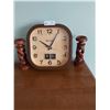 Image 1 : Bulova Wall Clock & Two Wooden Candle Sticks