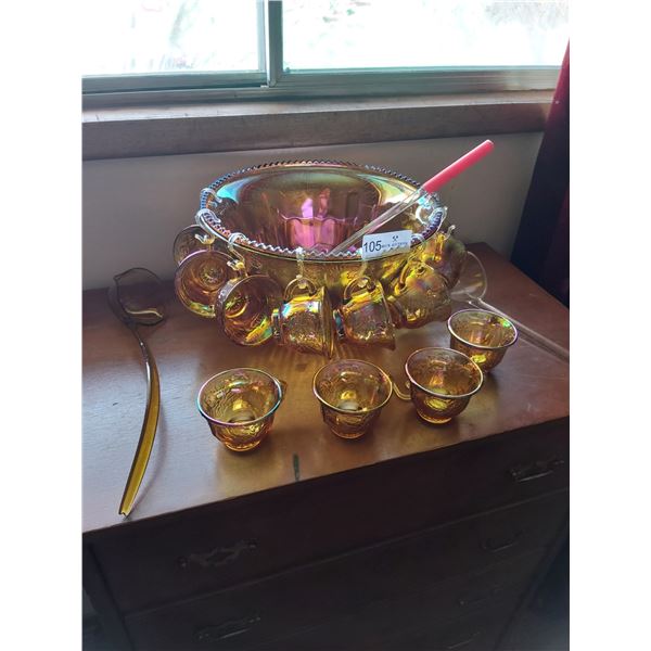 Carnival Glass Punch Bowl With 12 Cups  & Three Ladles
