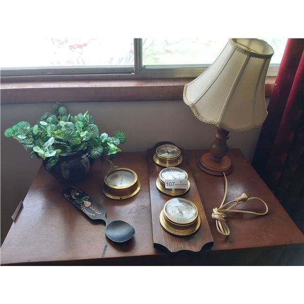 Two Barometers With Wooded Table Lamp & More
