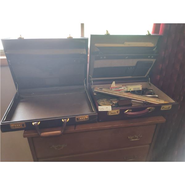 Two Leather Briefcases With Assorted Stationary Items