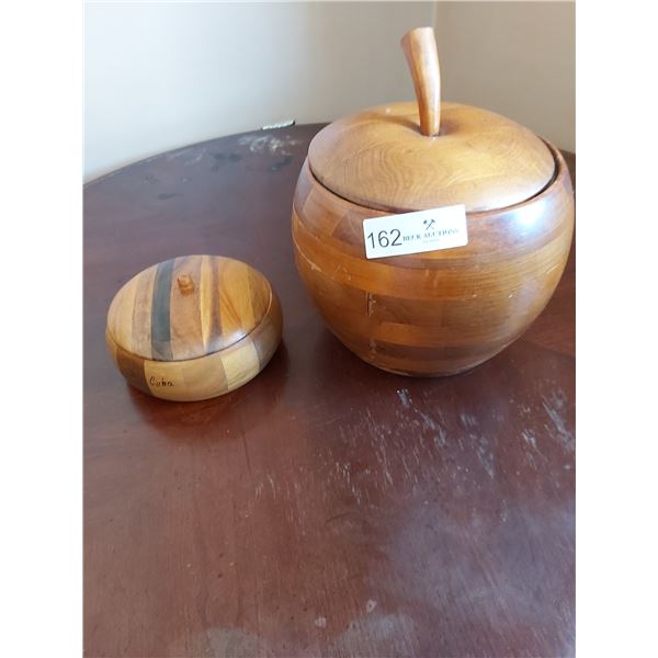 Wood Apple Ice Bucket & Small Wood Bowl