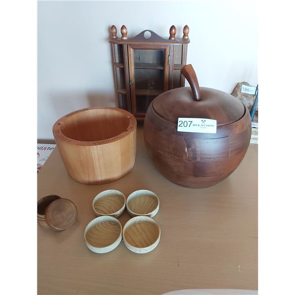 Wood Thimble Cabinet With Apple Ice Bucket & More