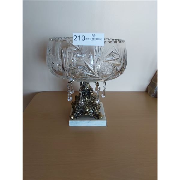 Crystal Bowl With Brass Stand & Marble Bass